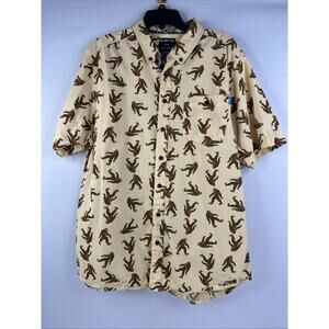 KAVU Shirt Mens XLarge Bigfoot Sasquatch Print Short Sleeve Button Up